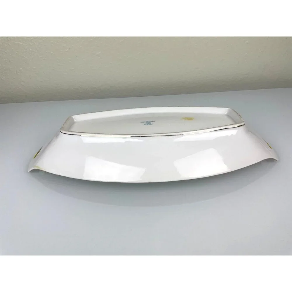 Vintage Hand Painted Nippon Rectangular Serving Platter Gold White Japan